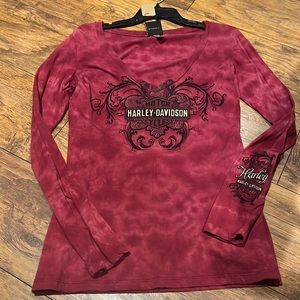 Harley Davidson Womens Long Sleeve V Neck Lincoln Nebraska tie-dyed